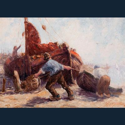 “Fishermen pulling a boat ashore”  - Leonard Gustaaf  Imandt