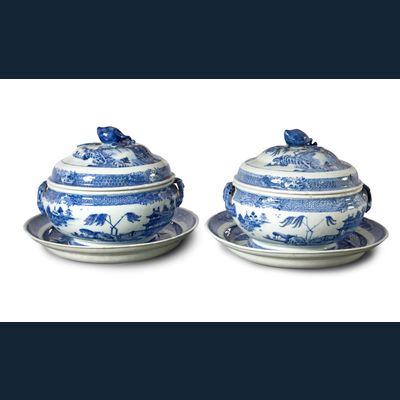 Stel Qian Long terrines met deksel en onderschotels