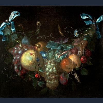 Still life with flower and fruit garland by Pieter Gallis