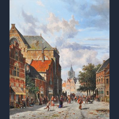 Bedrijvigheid in een Hollandse straat