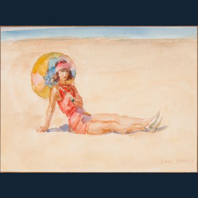 Dame met parasol op het strand van Viareggio