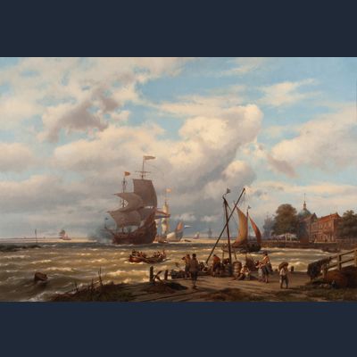 A V.O.C. merchant ship in the roads of Dordrecht