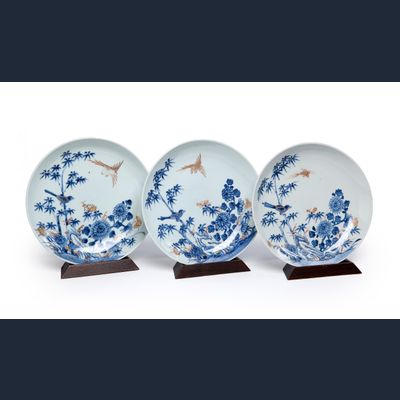 Drie blauw/witte Chinese borden