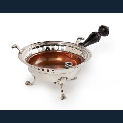 Silver brazier with ebony handle and copper bowl