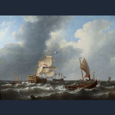 Sailing ships on a rough sea