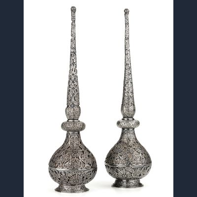 A pair of silver rosewater sprinklers