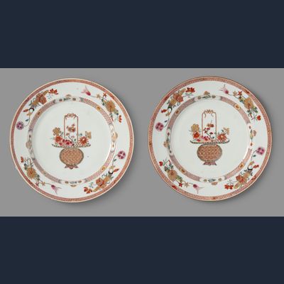 Pair of Famille-rose “Flower Basket” plates