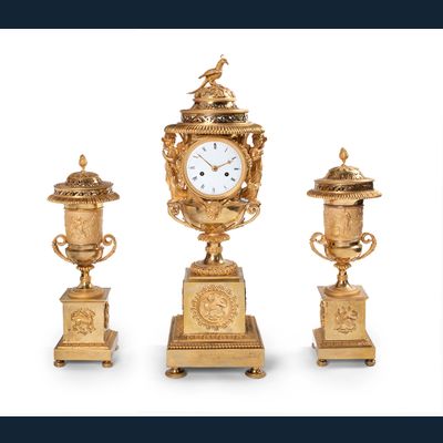 An impressive French three-piece clock garniture