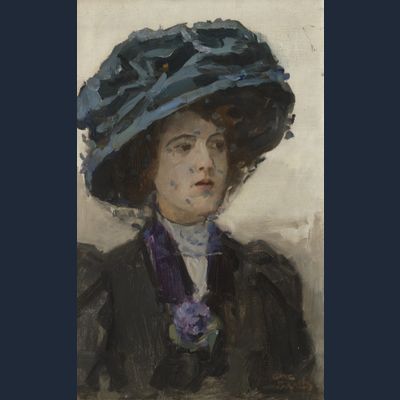 Elegant lady with blue hat