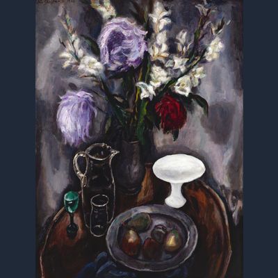 Still life with flowers and fruit