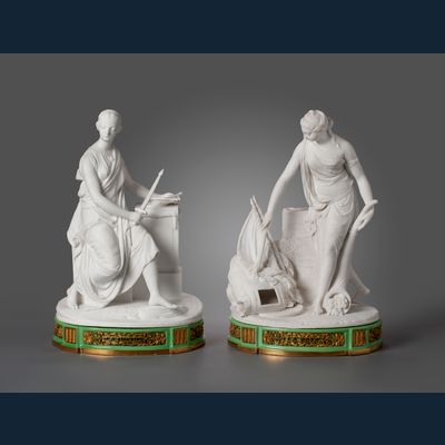 A pair of biscuit porcelain figures, Justice and Peace by Dihl et Guérhard, Paris