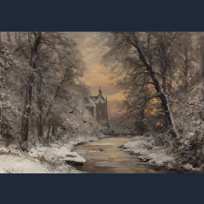 LOUIS APOL (1850-1936) – WINTER FOREST SCENE WITH DE CANNENBURCH CASTLE IN VAASSEN