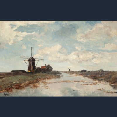 PAUL JOSEPH CONSTANTIN GABRIËL (1828 – 1903)- VIEW ON THE PROOSDIJER WINDMILL ON THE RIVER WINKEL NEAR ABCOUDE
