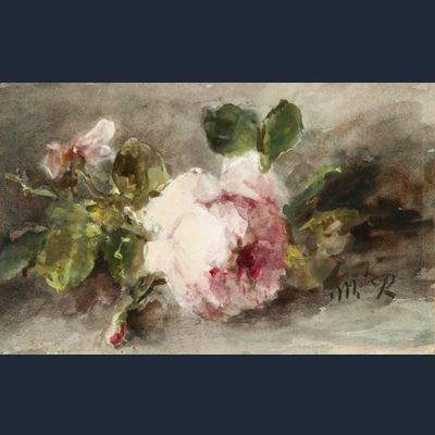 MARGARETHA ROOSENBOOM (1843-1896) – FLOWER STILL LIFE WITH PINK ROSES
