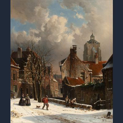 ADRIANUS EVERSEN (1818-1897) – A SNOWY DUTCH STREET SCENE