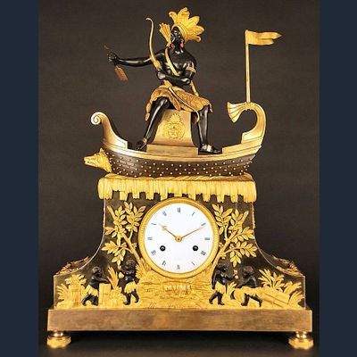 Franse pendule, sculptuur van de 'Amerindian Jager',  à Paris circa 1800.