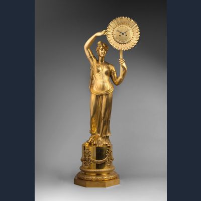 Pendule Franse, Clytia met zonnebloem, sculptuur C. Galle, Parijs, c. 1810