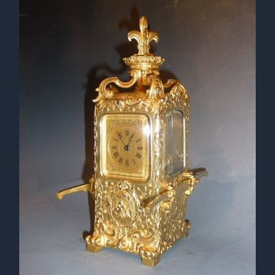 Uitzonderlijke brons vergulde draagkoets-reisklok, Lawson & Son, Paris, circa 1890