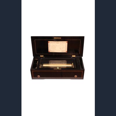 A Swiss rosewood six air cylinder music box by Bremond, circa 1870.