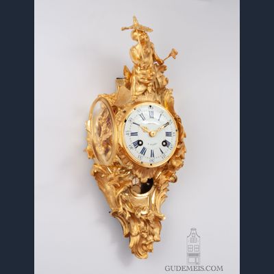 Een fraaie Franse Louis XV verguld bronzen cartel klok, Décle A Paris, 1754.