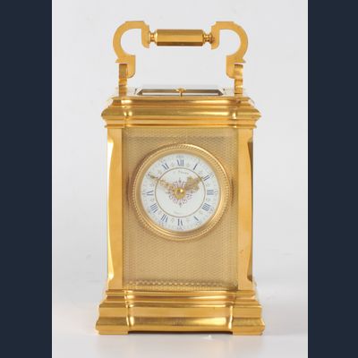 Een Franse verguld messing reisklok in zeldzame kast, C. Prost, circa 1890