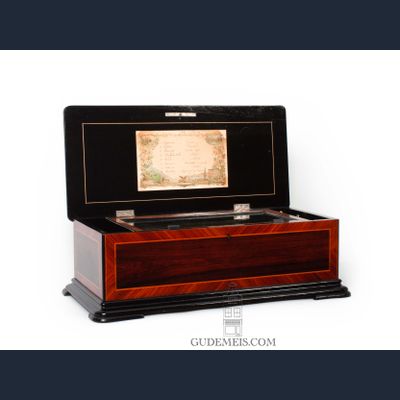 A Swiss rosewood eight air cylinder music box by Rivenc, circa 1880.