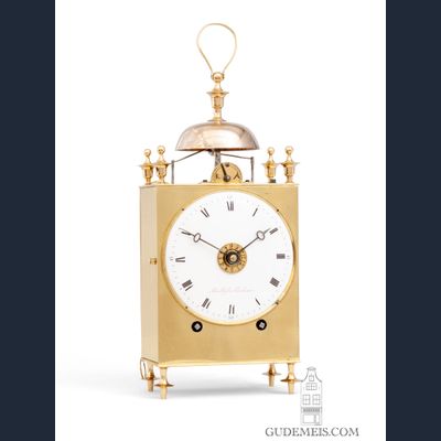 Een Franse messing Capucine reisklok met slagwerk en wekker, Ballif A Toulouse, circa 1800