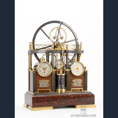 Een Franse industriële pendule, stoommachine, Guilmet circa 1880.