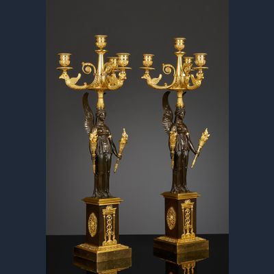 Paar Franse Empire vierlichts kandelabers