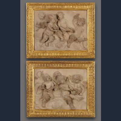 Paar terracotta Louis XVI plaquettes, toegeschreven aan Gilles-Lambert Godecharle