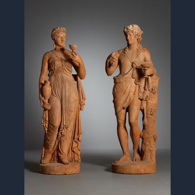Paar Franse Empire terracotta sculpturen
