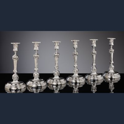 Zes Amsterdamse Zilveren Louis XVI Kandelaars, Frederik Manicus I