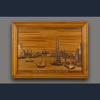 Frans marqueterie de paille tableau; gezicht op Haarlem