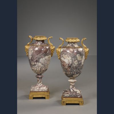 Pair of Italian Louis XVI mounted Marble Vases