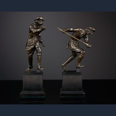 Paar Hollandse Bronzen Beeldjes van Jagers