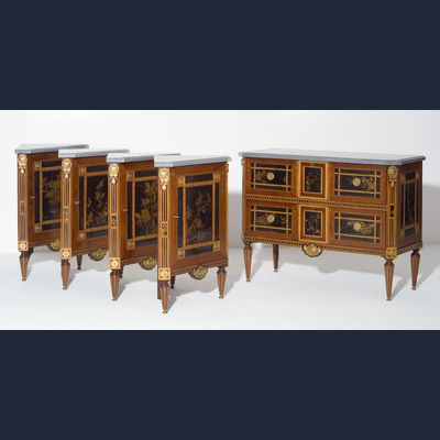 Dutch Louis XVI Ensemble, Consisting of a Commode and four Corner Cabinets