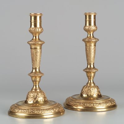 Pair Of French Gilt Bronze Régence Candlesticks