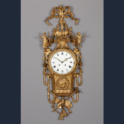 Large Dutch Louis XVI wooden cartel clock