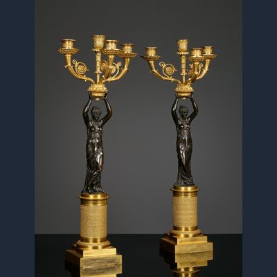 Paar Franse Empire vierlichts kandelabers