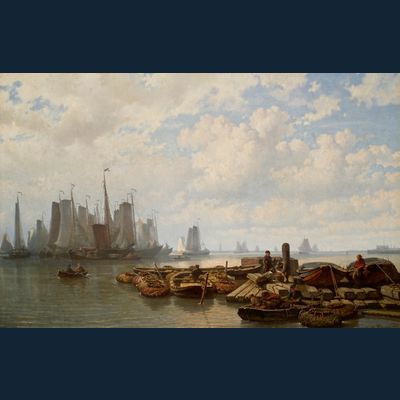 Vissersschepen op het IJ bij Amsterdam