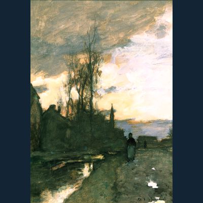 Pad langs een vaart te Noorden bij zonsondergang