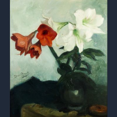 Petrus Theodorus (Piet) van Wijngaerdt, 'Roode en Witte Amaryllis', olieverf op doek, ca. 1925