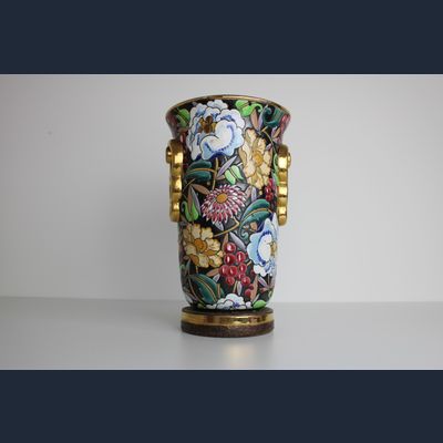 Raymond Chevalier voor Boch Freres Keramis, kleurrijke vaas decor Mikado.