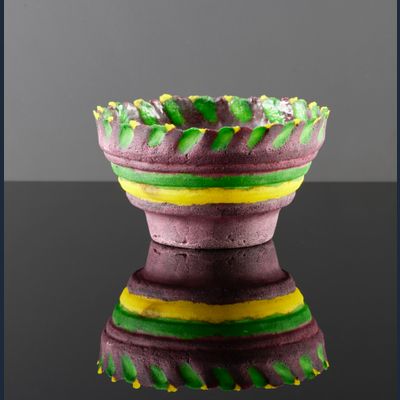 Frédérique Fandre-Chiampo (Frankrijk 1951), glaspasta schaal in kleuren groen en geel, 1990