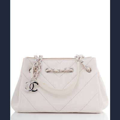 Chanel Witte Canvas Schoudertas