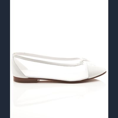 Chanel Bow CC White Mesh Canvas/Leather Cap Toe Flats