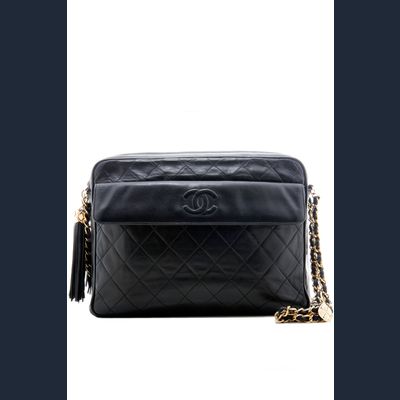Chanel Camera Schoudertas in Zwart Gematelasseerd Leder