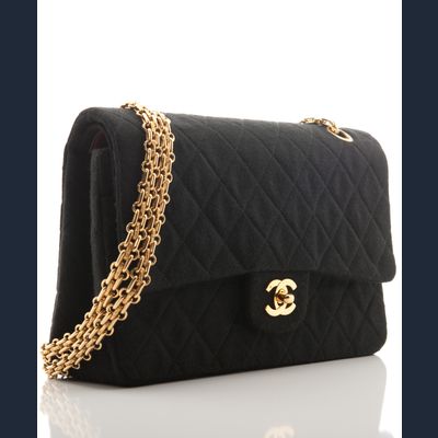 Chanel Dubbele Flap Schoudertas in Zwarte Jersey