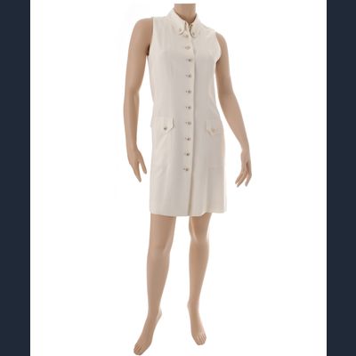 Chanel Off White Sleeveless Button Down Dress 97P