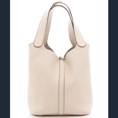 Hermès 'Picotin Lock MM' Handtas in Ivoorkleurig 'Clemence' Leder